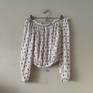 John Galt White Embroidered Floral Off-Shoulder Top